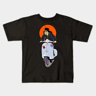 skull riding a Vespa motorbike Kids T-Shirt